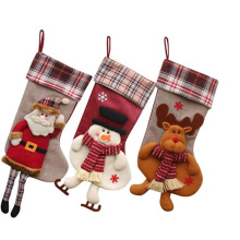 Factory Custom design wholesale  plush 3D applique style classic Christmas stockings gift